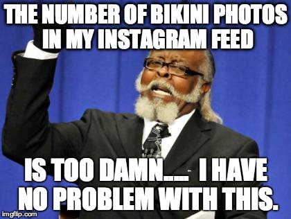 Too Damn High Meme | THE NUMBER OF BIKINI PHOTOS IN MY INSTAGRAM FEED; IS TOO DAMN.....  I HAVE NO PROBLEM WITH THIS. | image tagged in memes,too damn high | made w/ Imgflip meme maker