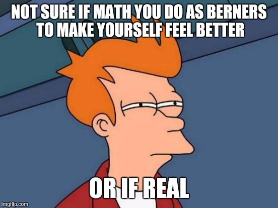 Futurama Fry | NOT SURE IF MATH YOU DO AS BERNERS TO MAKE YOURSELF FEEL BETTER; OR IF REAL | image tagged in memes,futurama fry | made w/ Imgflip meme maker