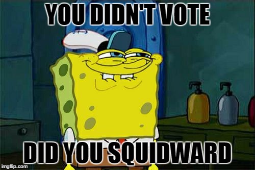 Don't You Squidward | YOU DIDN'T VOTE; DID YOU SQUIDWARD | image tagged in memes,dont you squidward | made w/ Imgflip meme maker