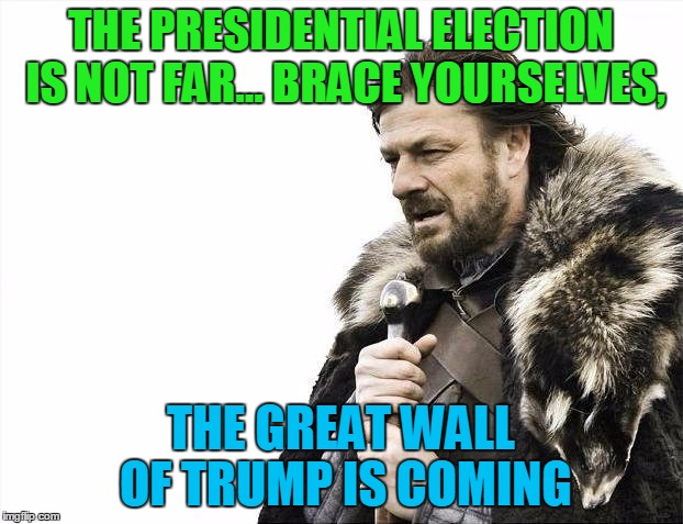 The Wall Is Coming | THE PRESIDENTIAL ELECTION IS NOT FAR... BRACE YOURSELVES, THE GREAT WALL OF TRUMP IS COMING | image tagged in memes,brace yourselves x is coming | made w/ Imgflip meme maker