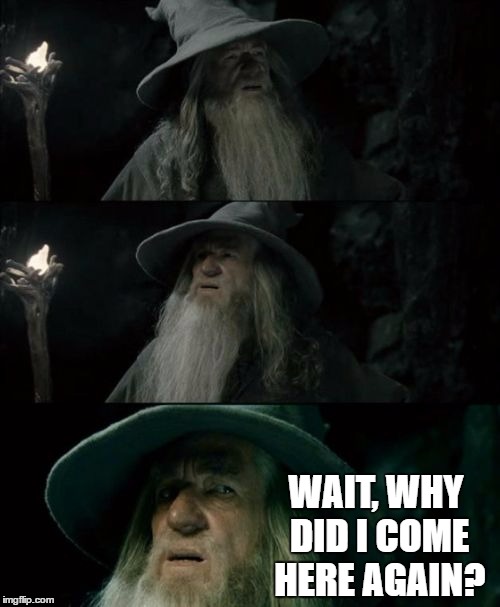 Confused Gandalf Meme | WAIT, WHY DID I COME HERE AGAIN? | image tagged in memes,confused gandalf | made w/ Imgflip meme maker