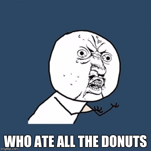 Y U No Meme | WHO ATE ALL THE DONUTS | image tagged in memes,y u no | made w/ Imgflip meme maker