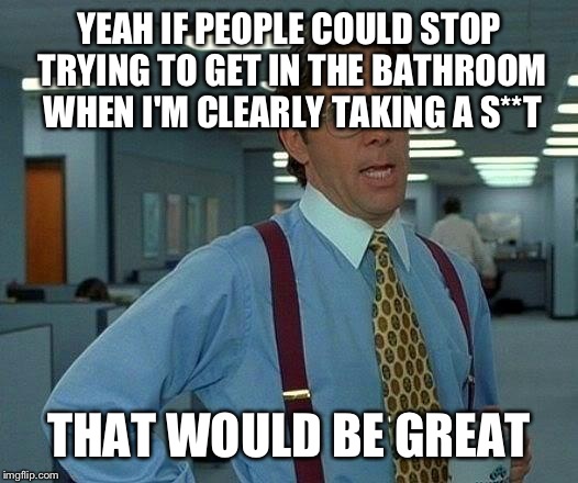 That Would Be Great Meme | YEAH IF PEOPLE COULD STOP TRYING TO GET IN THE BATHROOM WHEN I'M CLEARLY TAKING A S**T THAT WOULD BE GREAT | image tagged in memes,that would be great | made w/ Imgflip meme maker