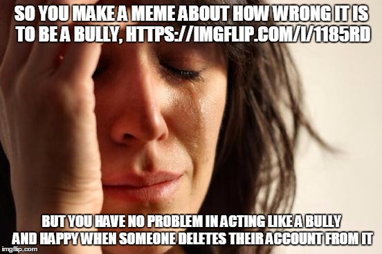 The truth about H2O | SO YOU MAKE A MEME ABOUT HOW WRONG IT IS TO BE A BULLY, HTTPS://IMGFLIP.COM/I/1185RD; BUT YOU HAVE NO PROBLEM IN ACTING LIKE A BULLY AND HAPPY WHEN SOMEONE DELETES THEIR ACCOUNT FROM IT | image tagged in memes,first world problems | made w/ Imgflip meme maker