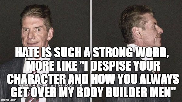 HATE IS SUCH A STRONG WORD, MORE LIKE "I DESPISE YOUR CHARACTER AND HOW YOU ALWAYS GET OVER MY BODY BUILDER MEN" | made w/ Imgflip meme maker