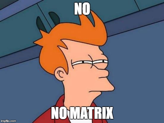 Futurama Fry |  NO; NO MATRIX | image tagged in memes,futurama fry | made w/ Imgflip meme maker