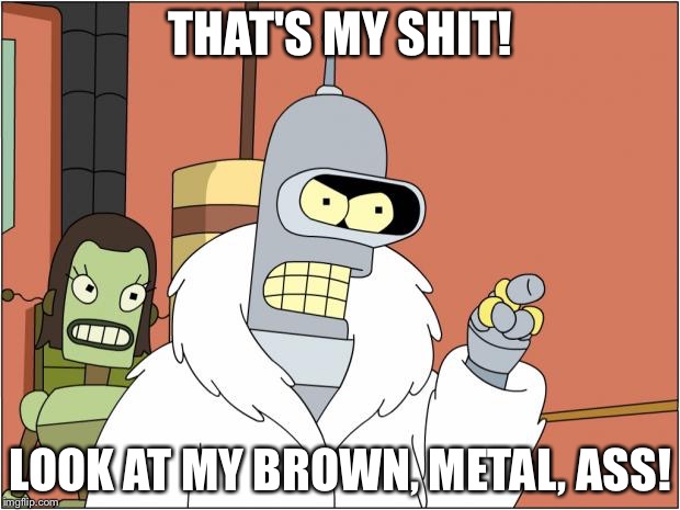 Bender Meme | THAT'S MY SHIT! LOOK AT MY BROWN, METAL, ASS! | image tagged in memes,bender | made w/ Imgflip meme maker