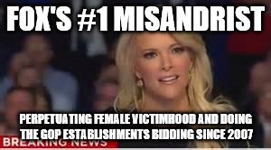 Megyn Kelley | FOX'S #1 MISANDRIST; PERPETUATING FEMALE VICTIMHOOD AND DOING THE GOP ESTABLISHMENTS BIDDING SINCE 2007 | image tagged in man hater,trump,myopic,flaunting her female privilage | made w/ Imgflip meme maker
