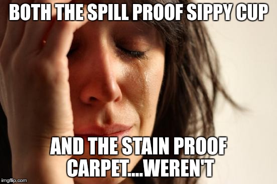 First World Problems Meme | BOTH THE SPILL PROOF SIPPY CUP AND THE STAIN PROOF CARPET....WEREN'T | image tagged in memes,first world problems | made w/ Imgflip meme maker