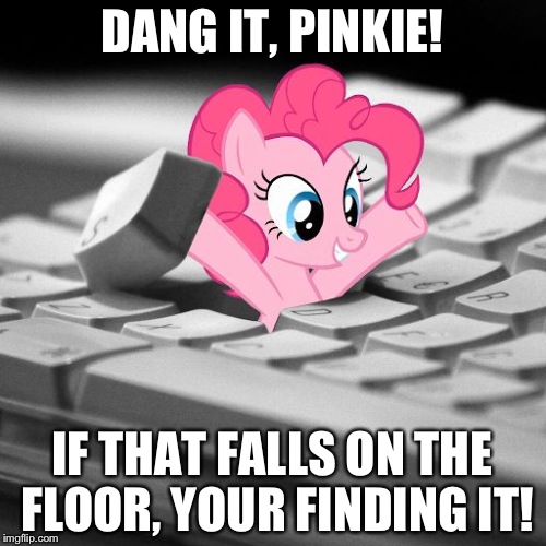 Pinkie Pie keyboard | DANG IT, PINKIE! IF THAT FALLS ON THE FLOOR, YOUR FINDING IT! | image tagged in pinkie pie keyboard | made w/ Imgflip meme maker