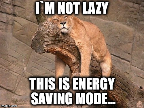 Tired | I`M NOT LAZY; THIS IS ENERGY SAVING MODE... | image tagged in tired | made w/ Imgflip meme maker
