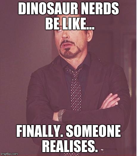 DINOSAUR NERDS BE LIKE... FINALLY. SOMEONE REALISES. | image tagged in memes,face you make robert downey jr | made w/ Imgflip meme maker