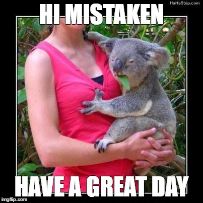 HI MISTAKEN; HAVE A GREAT DAY | made w/ Imgflip meme maker