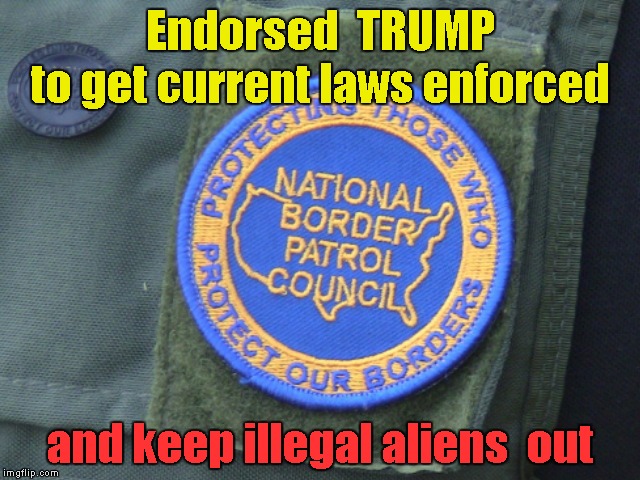 National Border Patrol Council endorses TRUMP for President | Endorsed  TRUMP; to get current laws enforced; and keep illegal aliens  out | image tagged in trump,illegal aliens | made w/ Imgflip meme maker