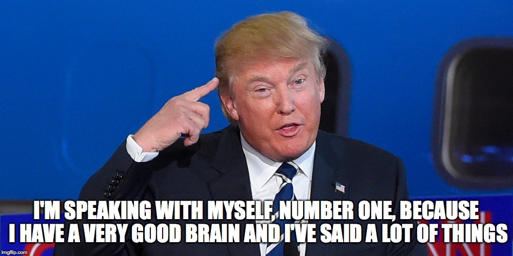Donald Trump | I'M SPEAKING WITH MYSELF, NUMBER ONE, BECAUSE I HAVE A VERY GOOD BRAIN AND I'VE SAID A LOT OF THINGS | image tagged in donald trump | made w/ Imgflip meme maker