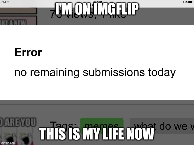 I'M ON IMGFLIP; THIS IS MY LIFE NOW | image tagged in error | made w/ Imgflip meme maker