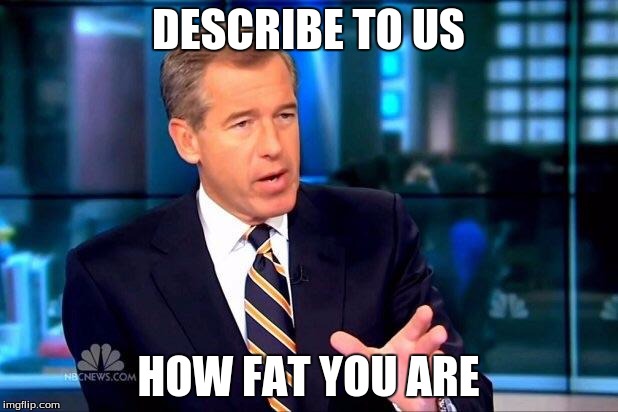 Brian Williams Was There 2 Meme | DESCRIBE TO US; HOW FAT YOU ARE | image tagged in memes,brian williams was there 2 | made w/ Imgflip meme maker