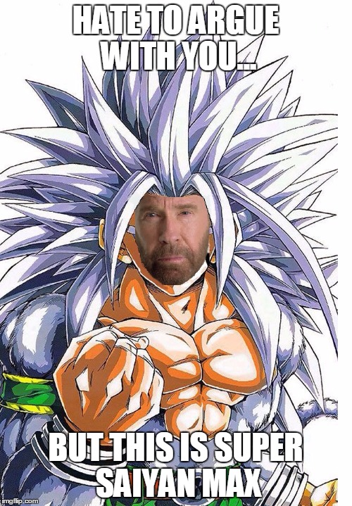 super saiyan chuck norris | HATE TO ARGUE WITH YOU... BUT THIS IS SUPER SAIYAN MAX | image tagged in super saiyan chuck norris | made w/ Imgflip meme maker