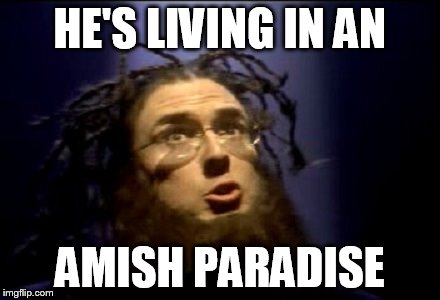 Amish Paradise | HE'S LIVING IN AN AMISH PARADISE | image tagged in amish paradise | made w/ Imgflip meme maker