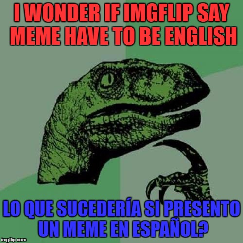 Philosoraptor Meme | I WONDER IF IMGFLIP SAY MEME HAVE TO BE ENGLISH; LO QUE SUCEDERÍA SI PRESENTO UN MEME EN ESPAÑOL? | image tagged in memes,philosoraptor | made w/ Imgflip meme maker