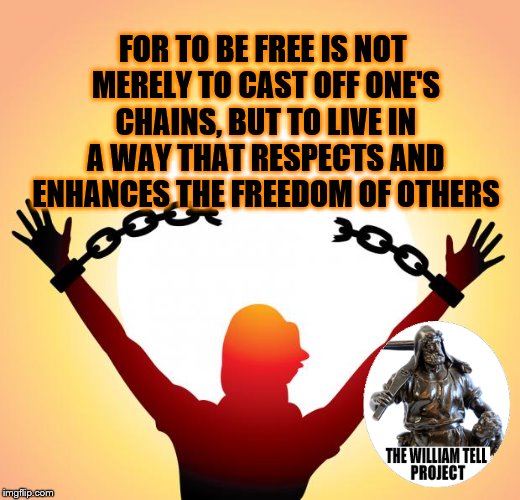 freedom | FOR TO BE FREE IS NOT MERELY TO CAST OFF ONE'S CHAINS, BUT TO LIVE IN A WAY THAT RESPECTS AND ENHANCES THE FREEDOM OF OTHERS | image tagged in freedom | made w/ Imgflip meme maker