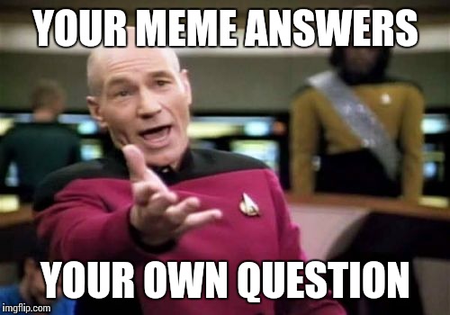 Picard Wtf Meme | YOUR MEME ANSWERS YOUR OWN QUESTION | image tagged in memes,picard wtf | made w/ Imgflip meme maker