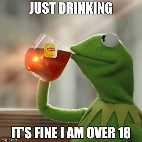 But That's None Of My Business Meme | JUST DRINKING; IT'S FINE I AM OVER 18 | image tagged in memes,but thats none of my business,kermit the frog | made w/ Imgflip meme maker