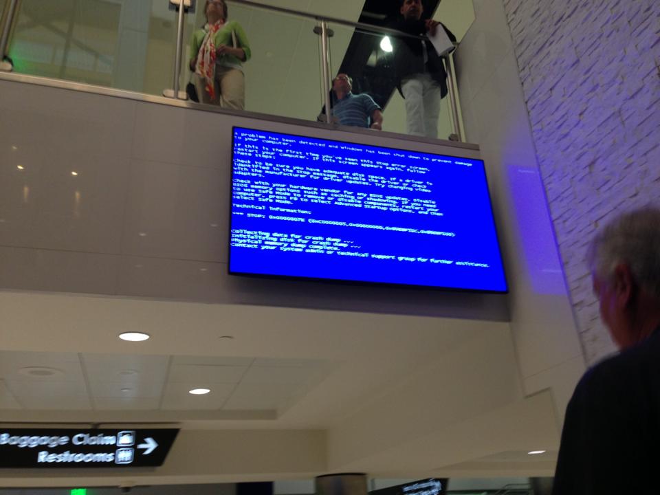 blue screen of death at airport Blank Meme Template