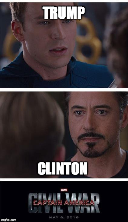 Marvel Civil War 1 Meme | TRUMP; CLINTON | image tagged in memes,marvel civil war 1 | made w/ Imgflip meme maker