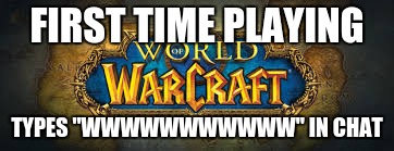 WOW noob | FIRST TIME PLAYING; TYPES "WWWWWWWWWWW" IN CHAT | image tagged in wow,world of warcraft,memes,meme,funny | made w/ Imgflip meme maker