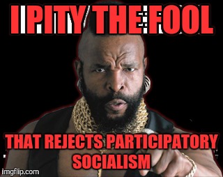 Comrade T | I PITY THE FOOL; THAT REJECTS PARTICIPATORY SOCIALISM | image tagged in socialism | made w/ Imgflip meme maker