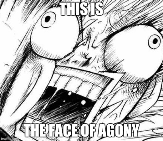 Agony | THIS IS; THE FACE OF AGONY | image tagged in pain,gash bell,zatch bell | made w/ Imgflip meme maker