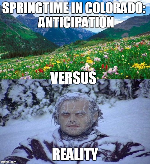 Springtime in Colorado | SPRINGTIME IN COLORADO:
 ANTICIPATION; VERSUS; REALITY | image tagged in colorado springtime | made w/ Imgflip meme maker