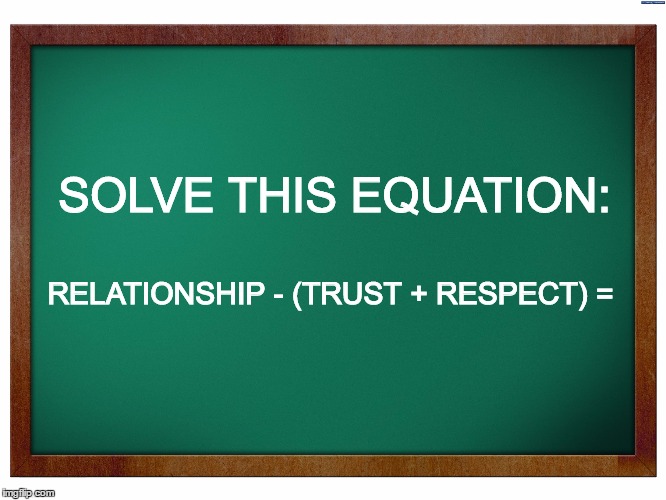 SOLVE THIS EQUATION |  SOLVE THIS EQUATION:; RELATIONSHIP - (TRUST + RESPECT) = | image tagged in green blank blackboard,relationships,trust,respect,breakup,loss | made w/ Imgflip meme maker