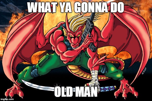 action hero dragon | WHAT YA GONNA DO OLD MAN | image tagged in action hero dragon | made w/ Imgflip meme maker