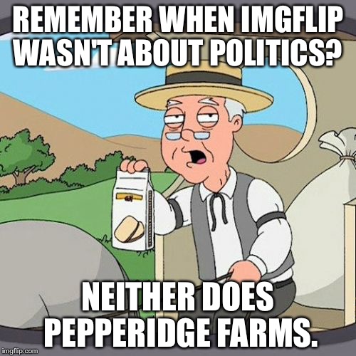 Pepperidge Farm Remembers | REMEMBER WHEN IMGFLIP WASN'T ABOUT POLITICS? NEITHER DOES PEPPERIDGE FARMS. | image tagged in memes,pepperidge farm remembers | made w/ Imgflip meme maker