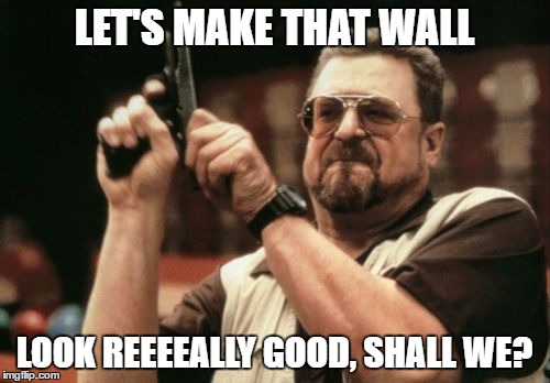 Am I The Only One Around Here Meme | LET'S MAKE THAT WALL LOOK REEEEALLY GOOD, SHALL WE? | image tagged in memes,am i the only one around here | made w/ Imgflip meme maker