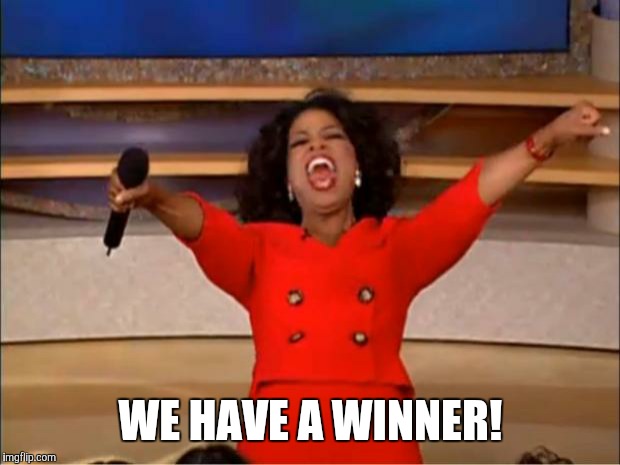Oprah You Get A Meme | WE HAVE A WINNER! | image tagged in memes,oprah you get a | made w/ Imgflip meme maker