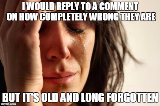First World Problems | I WOULD REPLY TO A COMMENT ON HOW COMPLETELY WRONG THEY ARE; BUT IT'S OLD AND LONG FORGOTTEN | image tagged in memes,first world problems | made w/ Imgflip meme maker