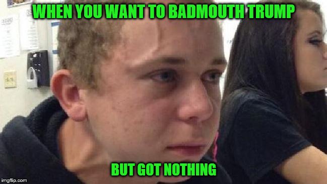 trump hater | WHEN YOU WANT TO BADMOUTH TRUMP; BUT GOT NOTHING | image tagged in vein guy,wtf hillary,donald trump,trumptroll,funny memes | made w/ Imgflip meme maker