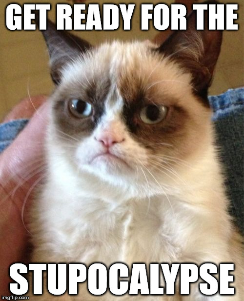 Grumpy Cat Meme | GET READY FOR THE STUPOCALYPSE | image tagged in memes,grumpy cat | made w/ Imgflip meme maker