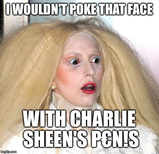 I WOULDN'T POKE THAT FACE WITH CHARLIE SHEEN'S P€N!S | image tagged in gaga | made w/ Imgflip meme maker