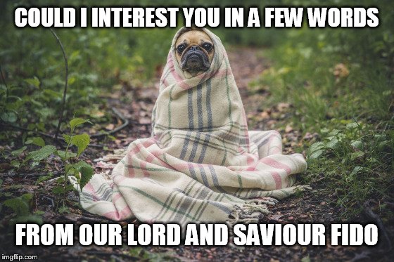 Could I interest you in a few words | COULD I INTEREST YOU IN A FEW WORDS; FROM OUR LORD AND SAVIOUR FIDO | image tagged in dog,priest,could i interest you in a few words | made w/ Imgflip meme maker