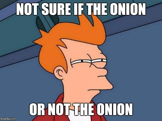 Futurama Fry Meme | NOT SURE IF THE ONION; OR NOT THE ONION | image tagged in memes,futurama fry | made w/ Imgflip meme maker
