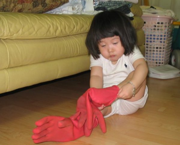 Asian Baby, Gloves on Feet Blank Meme Template