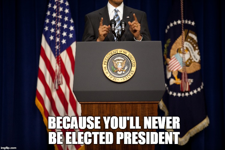 BECAUSE YOU'LL NEVER BE ELECTED PRESIDENT | made w/ Imgflip meme maker