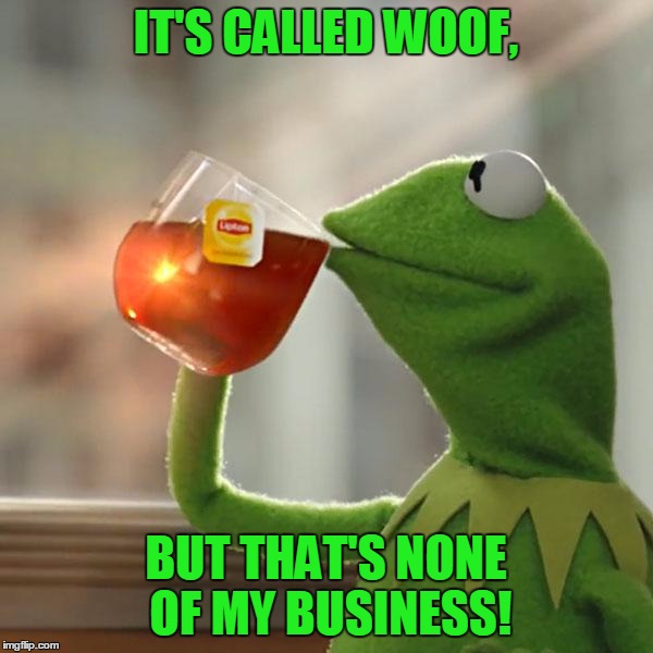 But That's None Of My Business Meme | IT'S CALLED WOOF, BUT THAT'S NONE OF MY BUSINESS! | image tagged in memes,but thats none of my business,kermit the frog | made w/ Imgflip meme maker