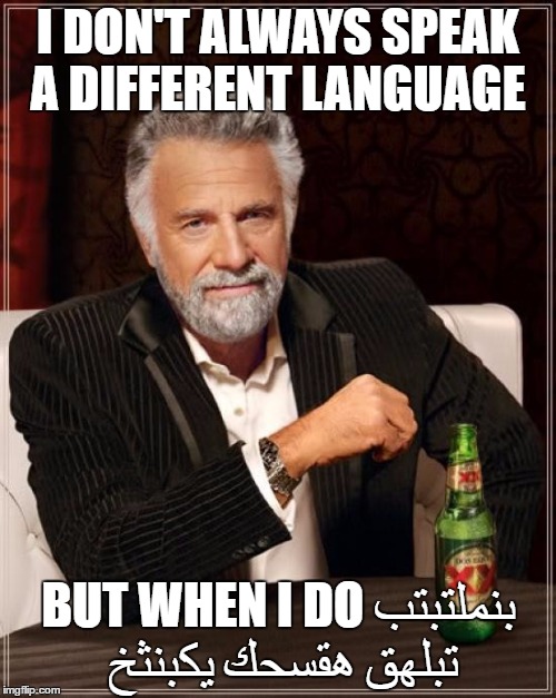 The Most Interesting Man In The World | I DON'T ALWAYS SPEAK A DIFFERENT LANGUAGE; BUT WHEN I DO بنملتبتب تبلهق هقسحك يكبنثخ | image tagged in memes,the most interesting man in the world | made w/ Imgflip meme maker