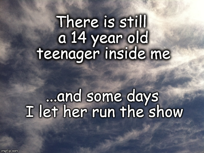 Teenager Inside | There is still a 14 year old teenager inside me; ...and some days I let her run the show | image tagged in teenager running the show,teenager inside,teenager | made w/ Imgflip meme maker