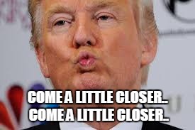 C'mere babe | COME A LITTLE CLOSER.. COME A LITTLE CLOSER.. | image tagged in kisses from trump | made w/ Imgflip meme maker